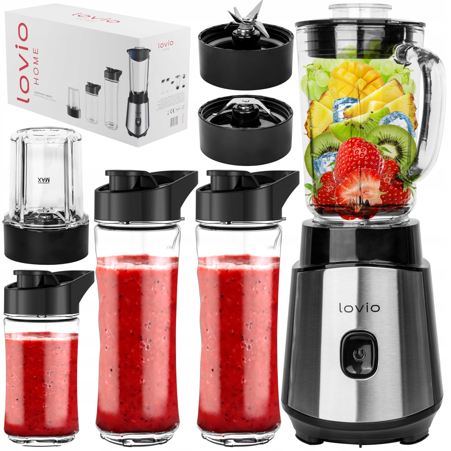 Sklenený mixér LOVIO LVJBL001 900 W, čierny